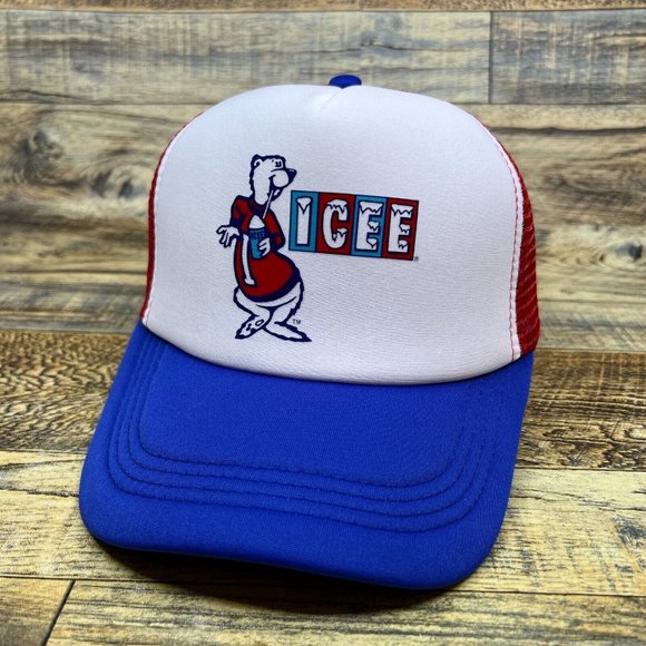 Retro ICEE Slushie Mens Trucker Hat Red White Blue Vintage Logo Baseball CAp - Picture 1 of 8